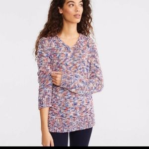 Lou & Grey Blue Purple Red Marled Rainbow Knit V-Neck Cozy Chunky sz XS Sweater